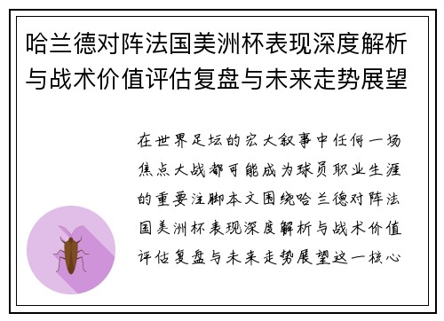 哈兰德对阵法国美洲杯表现深度解析与战术价值评估复盘与未来走势展望